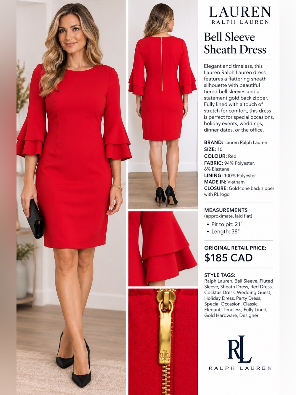 21” ptp Red Ruffle Sleeve Mini Dress - Picture 3 of 10